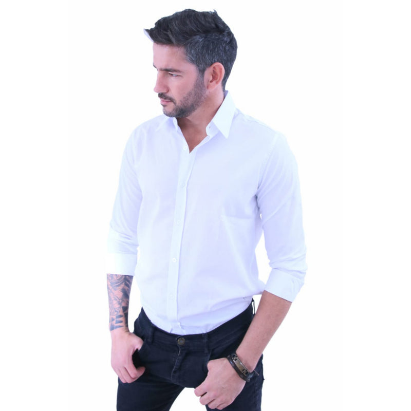 Camisa Social Masculina Microfibra Branco Modelagem slim 100%